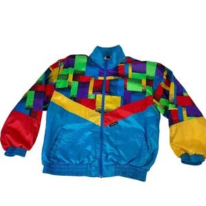 VTG 80's Members Only Windbreaker Jacket Women's L Full Zip Colorblock